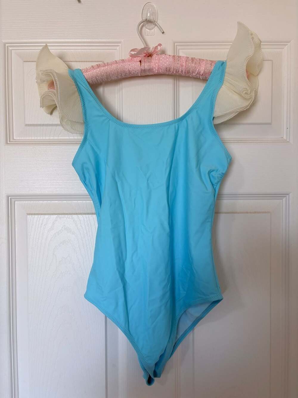 SLEEPER Light Blue One Piece Swimsuit With White Ruffle Straps